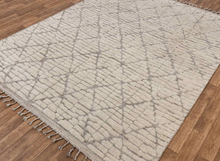 Moroccan Ivory/ Grey Beni Ourain Berber Shag Boho Hand Knotted Wool Rug, CUSTOMIZE in any size-MM-10