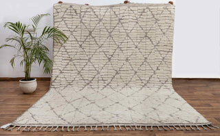 Moroccan Ivory/ Grey Beni Ourain Berber Shag Boho Hand Knotted Wool Rug, CUSTOMIZE in any size-MM-10