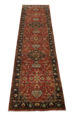 2.7x10 Stairs Rug Red Navy Retro High Quality Vintage Finish Hand Knotted Wool Rug, Rug-5831