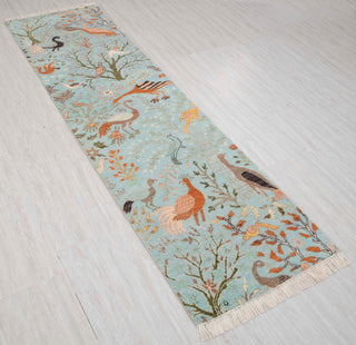2.6x10 Runner Blue Birds Life Tree Hand Knotted High Quality #JC-6541
