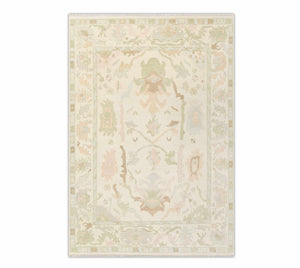 Ivory Cream Oushak Rug Hand Knotted Soft Wool JC-7163
