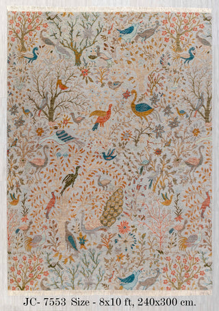 8x10 Gray Blue Colorful Birds Garden High Quality Hand Knotted Wool Rug,JC-7553