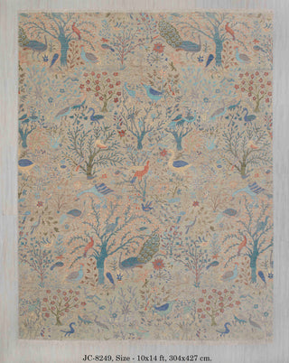 10x14 Gray Blue Peacock High Quality Birds Garden Scene Soft Hand Knotted Hand Spun Wool Rug JC-8249