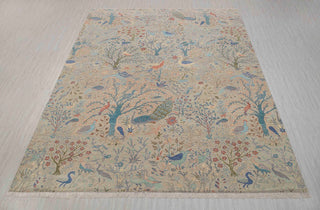 10x14 Gray Blue Peacock High Quality Birds Garden Scene Soft Hand Knotted Hand Spun Wool Rug JC-8249
