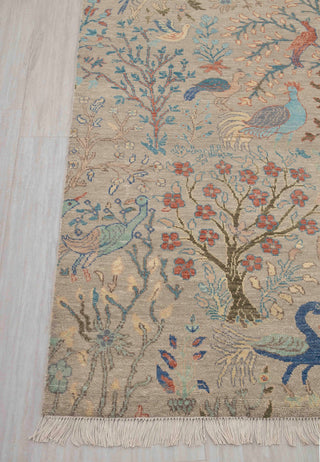 10x14 Gray Blue Peacock High Quality Birds Garden Scene Soft Hand Knotted Hand Spun Wool Rug JC-8249