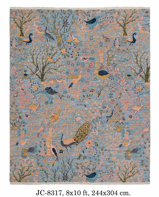 8x10 Blue Colorful Birds Garden High Quality Hand Knotted Wool Rug,JC-8317