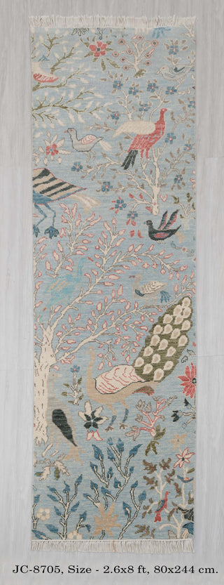 2.6x8 Foot Runner Blue Birds Life Tree Hand Knotted High Quality #JC-8705
