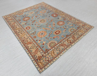 8x10 Blue Tan High Quality Hand Knotted Persian Inspired Hand Spun Wool Rug #3592