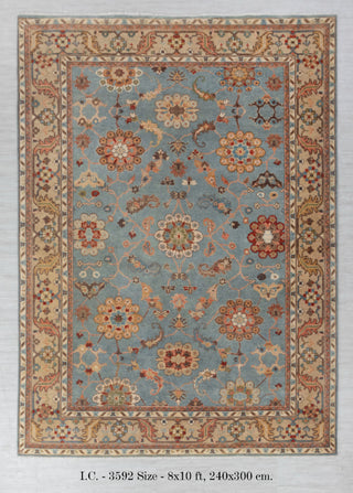 8x10 Blue Tan High Quality Hand Knotted Persian Inspired Hand Spun Wool Rug #3592
