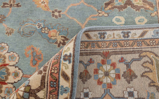 8x10 Blue Tan High Quality Hand Knotted Persian Inspired Hand Spun Wool Rug #3592