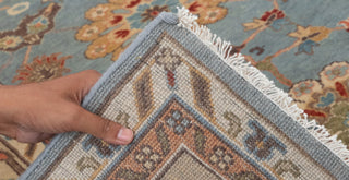 8x10 Blue Tan High Quality Hand Knotted Persian Inspired Hand Spun Wool Rug #3592