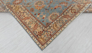 8x10 Blue Tan High Quality Hand Knotted Persian Inspired Hand Spun Wool Rug #3592