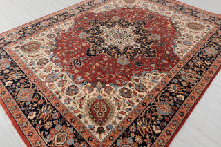 8x10 Red Blue Coral Persian Reproduction High Quality Classic Hand Knotted Wool Rug #3597