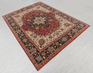 8x10 Red Blue Coral Persian Reproduction High Quality Classic Hand Knotted Wool Rug #3597