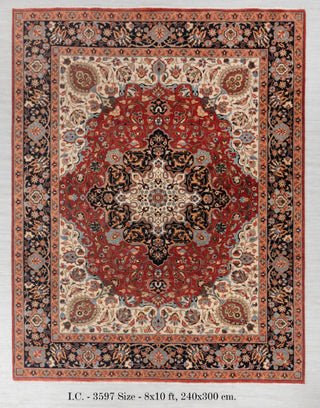 8x10 Red Blue Coral Persian Reproduction High Quality Classic Hand Knotted Wool Rug #3597