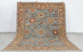 8x10 Blue Tan High Quality Hand Knotted Persian Inspired Hand Spun Wool Rug #3592
