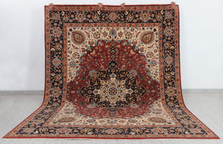 8x10 Red Blue Coral Persian Reproduction High Quality Classic Hand Knotted Wool Rug #3597