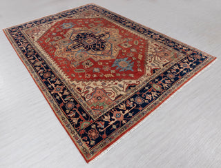 Red Blue Heriz Serapi Classic Retro high Quality Rug Hand Knotted 100% Wool Rug, Rug- Se-45