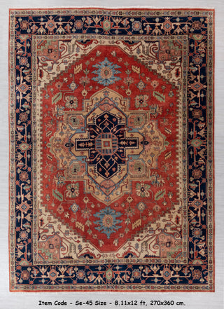 Red Blue Heriz Serapi Classic Retro high Quality Rug Hand Knotted 100% Wool Rug, Rug- Se-45