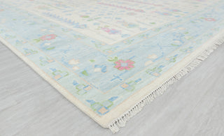Cream Blue Garden Pine Tree Of life Rug Modern Oushak Rug Premium Wool Hand Knotted Turkish Inspired, #2174