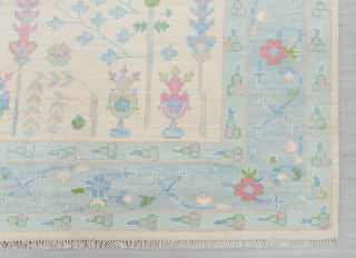 Cream Blue Garden Pine Tree Of life Rug Modern Oushak Rug Premium Wool Hand Knotted Turkish Inspired, #2174