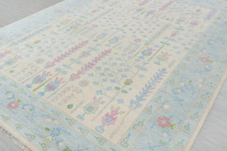 Cream Blue Garden Pine Tree Of life Rug Modern Oushak Rug Premium Wool Hand Knotted Turkish Inspired, #2174