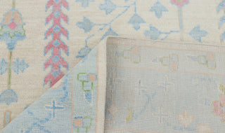 Cream Blue Garden Pine Tree Of life Rug Modern Oushak Rug Premium Wool Hand Knotted Turkish Inspired, #2174