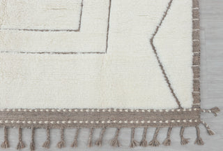 Ivory White Grey Zigzag Border Moroccan Beni Ourain Berber Shag Boho Hand Knotted Wool Rug, CUSTOMIZE in any size-MRB-12