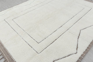 Ivory White Grey Zigzag Border Moroccan Beni Ourain Berber Shag Boho Hand Knotted Wool Rug, CUSTOMIZE in any size-MRB-12