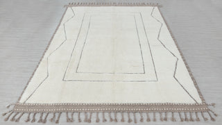 Ivory White Grey Zigzag Border Moroccan Beni Ourain Berber Shag Boho Hand Knotted Wool Rug, CUSTOMIZE in any size-MRB-12