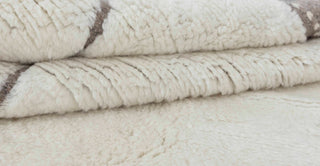 Ivory White Grey Zigzag Border Moroccan Beni Ourain Berber Shag Boho Hand Knotted Wool Rug, CUSTOMIZE in any size-MRB-12