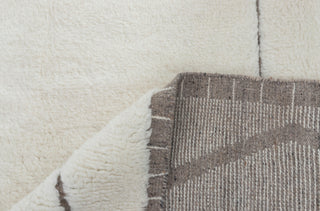 Ivory White Grey Zigzag Border Moroccan Beni Ourain Berber Shag Boho Hand Knotted Wool Rug, CUSTOMIZE in any size-MRB-12