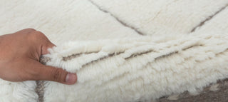 Ivory White Grey Zigzag Border Moroccan Beni Ourain Berber Shag Boho Hand Knotted Wool Rug, CUSTOMIZE in any size-MRB-12
