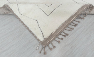 Ivory White Grey Zigzag Border Moroccan Beni Ourain Berber Shag Boho Hand Knotted Wool Rug, CUSTOMIZE in any size-MRB-12