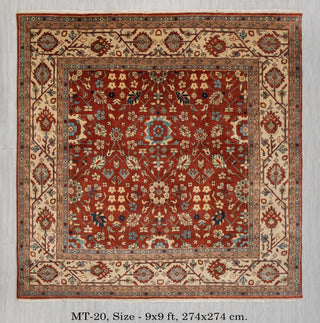 9x9 Square Red Beige Persian Reproduction Soft Quality Wool Hand Knotted Rug , MT-20