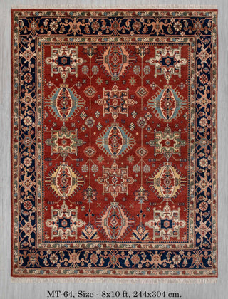 8x10 Red Blue Karaje Plush High Quality Soft Wool Hand Knotted Rug I Mt-64