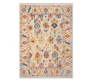 12x17 Ivory Turkish Oushak Hand Knotted Wool Rug