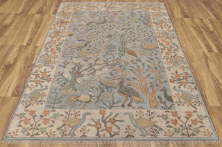 Blue Cream Birds Garden Oushak Soft Hand Knotted Hand Spun Wool Rug #1140