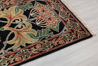 2.6x10 Foot Black Green Arts & Crafts William Morris Runner Rug Hand Knotted Wool Soft, Thick and Plush Feel #G-11471