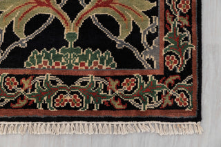 2.6x10 Foot Black Green Arts & Crafts William Morris Runner Rug Hand Knotted Wool Soft, Thick and Plush Feel #G-11471