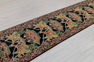 2.6x10 Foot Black Green Arts & Crafts William Morris Runner Rug Hand Knotted Wool Soft, Thick and Plush Feel #G-11471