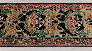 2.6x10 Foot Black Green Arts & Crafts William Morris Runner Rug Hand Knotted Wool Soft, Thick and Plush Feel #G-11471