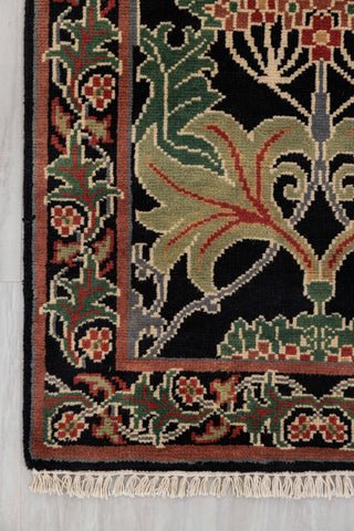 2.6x10 Foot Black Green Arts & Crafts William Morris Runner Rug Hand Knotted Wool Soft, Thick and Plush Feel #G-11471