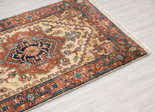 2.6x10 Foot Beige Red Antique Look Serapi Persian Reproduction Runner Rug Hand Knotted Wool Soft, Thick and Plush Feel #G-11478