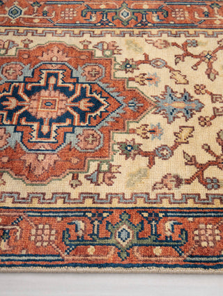 2.6x10 Foot Beige Red Antique Look Serapi Persian Reproduction Runner Rug Hand Knotted Wool Soft, Thick and Plush Feel #G-11478