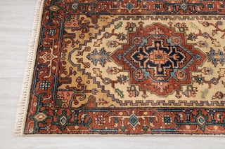 2.6x10 Foot Beige Red Antique Look Serapi Persian Reproduction Runner Rug Hand Knotted Wool Soft, Thick and Plush Feel #G-11478