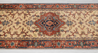 2.6x10 Foot Beige Red Antique Look Serapi Persian Reproduction Runner Rug Hand Knotted Wool Soft, Thick and Plush Feel #G-11478