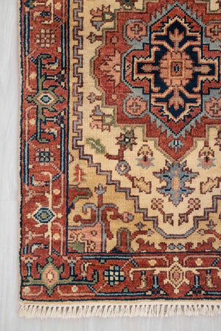 2.6x10 Foot Beige Red Antique Look Serapi Persian Reproduction Runner Rug Hand Knotted Wool Soft, Thick and Plush Feel #G-11478