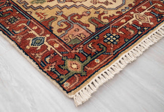 2.6x10 Foot Beige Red Antique Look Serapi Persian Reproduction Runner Rug Hand Knotted Wool Soft, Thick and Plush Feel #G-11478