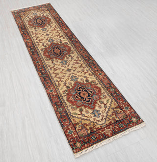 2.6x10 Foot Beige Red Antique Look Serapi Persian Reproduction Runner Rug Hand Knotted Wool Soft, Thick and Plush Feel #G-11478